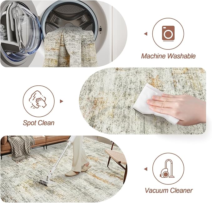 Soalmost 5x7 Area Rugs Gray Rust Low Pile Indoor Washable Trendy Faded Style