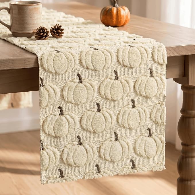 Artoid Mode Beige Soft Faux Fur Fall Table Runner 13x120 Inch | Seasonal