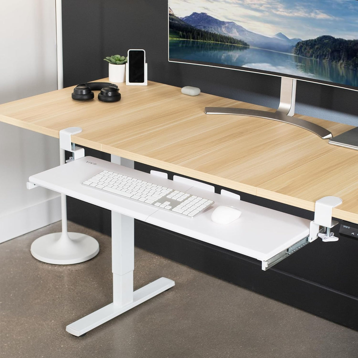 VIVO White Extra Large Clamp-on 34 x 11 in Keyboard Tray, MOUNT-KB15EW