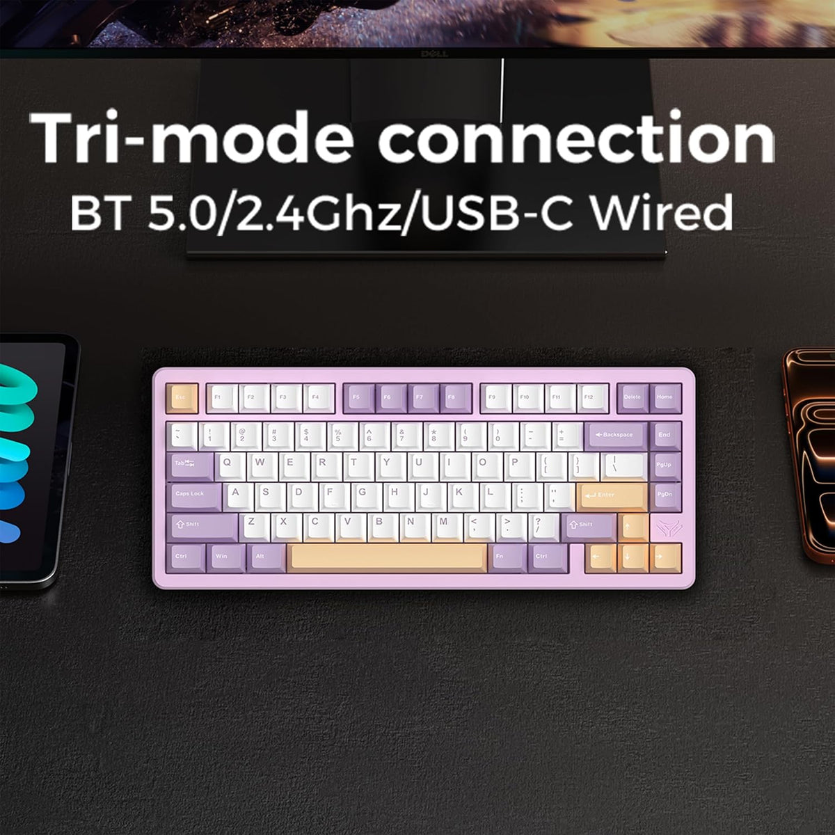 MK INKY75 CNC Aluminum Mechanical Keyboard Triple-Mode Connectivity Gaming Keyboard, 75% Layout Mechanical Keyboard,with Superior Acoustics, Creamy Sounding, RGB/HMX/4000mAh(Dream Lavender)