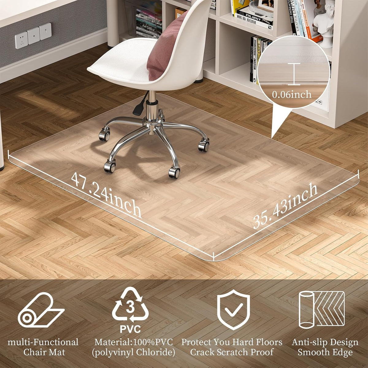 Tonaus Office Chair Mat for Hard Floor 48"×36" Desk Chair Mat