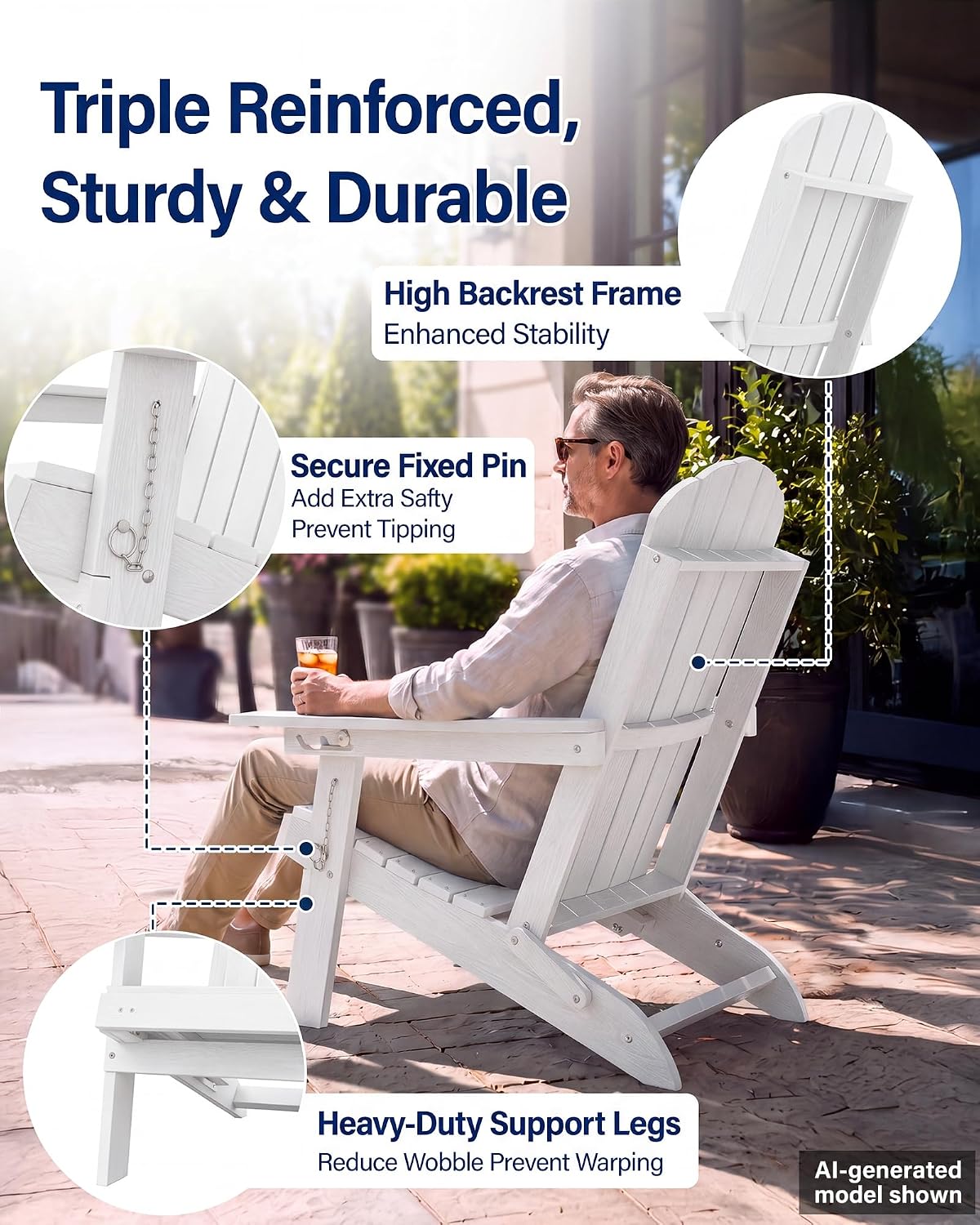 YEFU Adirondack Chairs with Footrest, HDPE Adirondack Chair, White