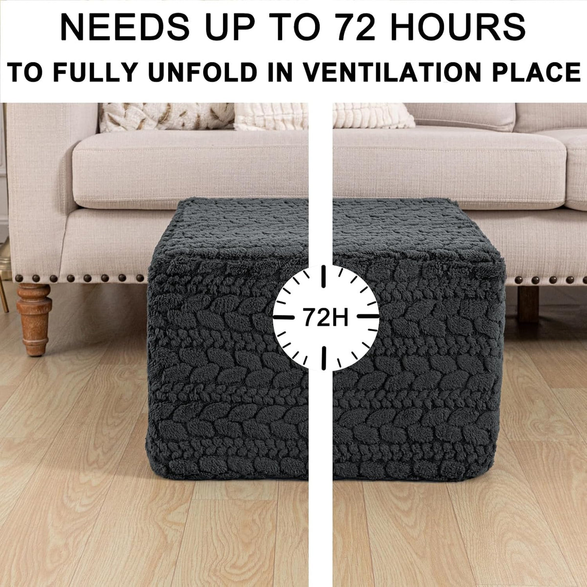 Poofieotto Square Ottoman Footrest Pouf Couch Foot Stool 20x20x14 in, Gray