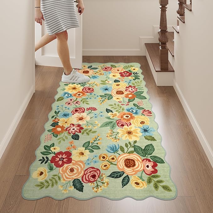 DUKINO 2x4 Washable Runner Rugs, Non Slip Floral Print Entryway Rug