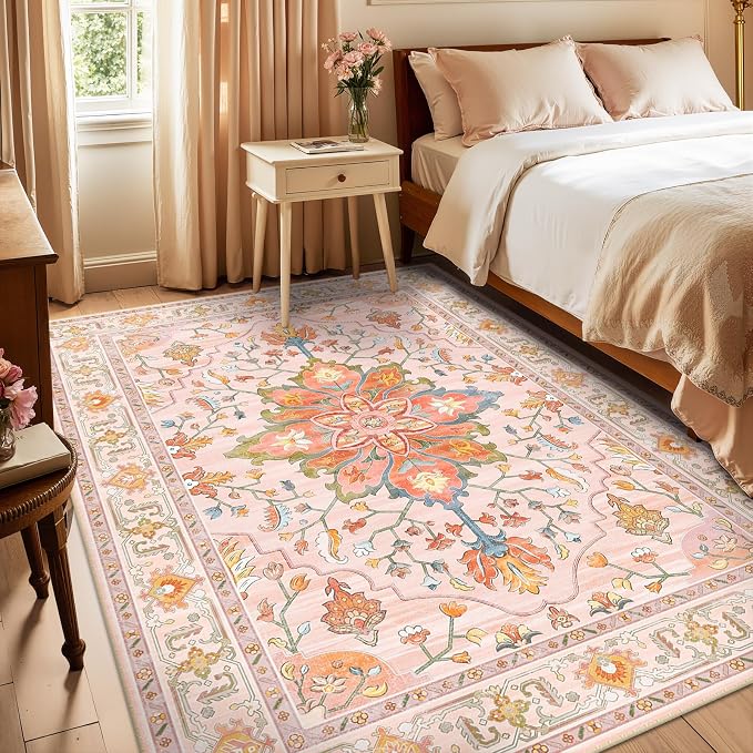 RELEANY Area Rugs 5'x7' Washable Non-Slip, Floral Vintage Distress Medallion