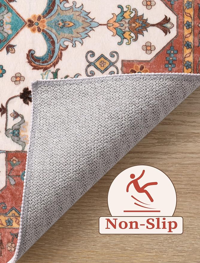 SERISSA Boho Washable Runner Rug, 2x5 Rug Non-Slip Vintage Orange Hallway