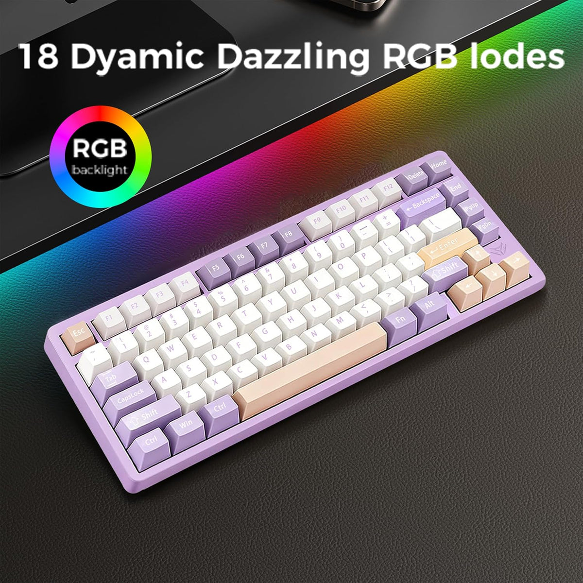 MK INKY75 CNC Aluminum Mechanical Keyboard Triple-Mode Connectivity Gaming Keyboard, 75% Layout Mechanical Keyboard,with Superior Acoustics, Creamy Sounding, RGB/HMX/4000mAh(Dream Lavender)