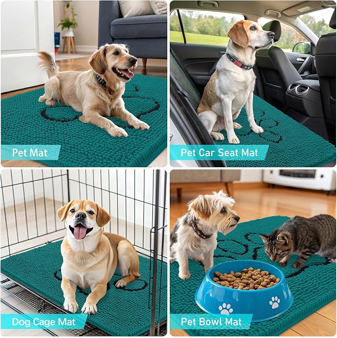 OLANLY Dog Door Mat for Muddy Paws 30x20, Paw Print Design, Absorbs Moisture