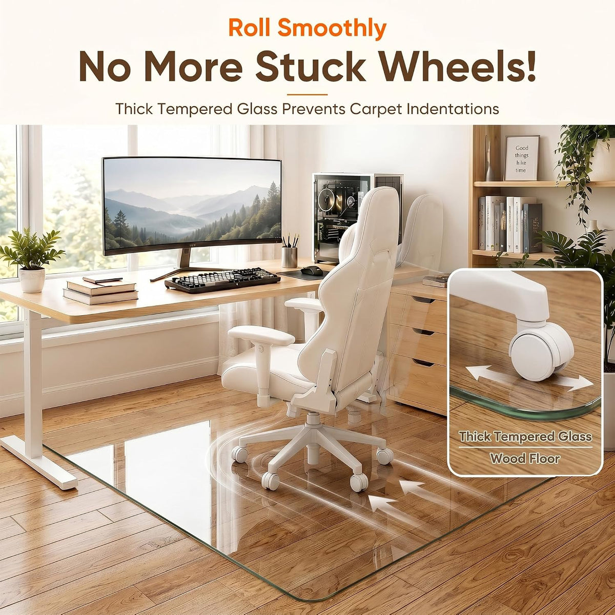 Antok Tempered Glass Chair Mat, 30"x55" Office Chair Mat for Carpet & Hardwood Floor, 0.2" Heavy Duty & Scratch Resistant Desk Chair Mat, Rounded Corners & Polished Edges for Home, Office