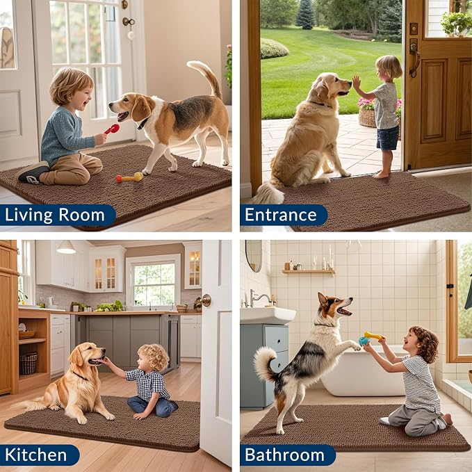 Smiry Dog Door Mat for Muddy Paws 47x24, Absorbent Dirt Trapper, Non-Slip