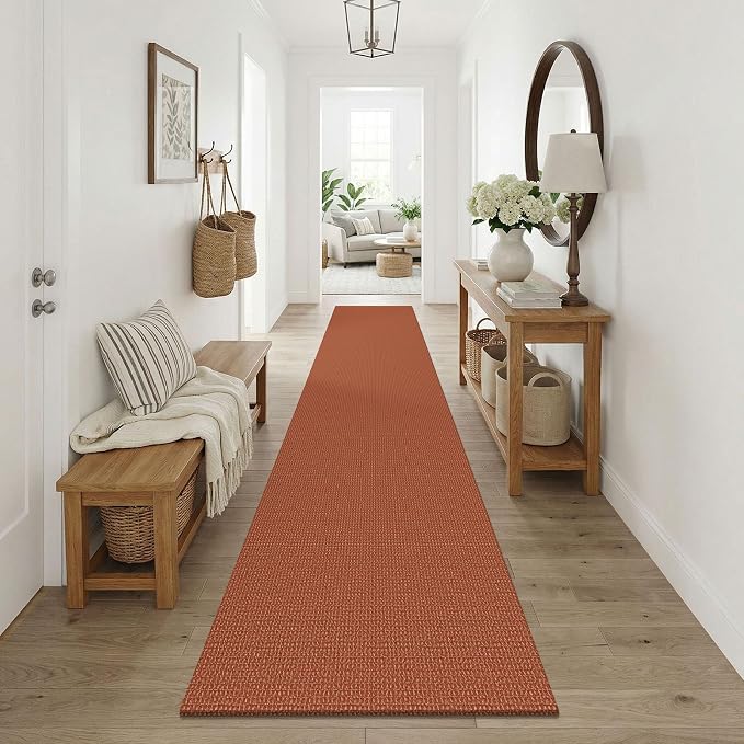 KOZYFLY Orange Runners Rugs for Hallway 2.5'x10', Washable Runner Rug, Woven