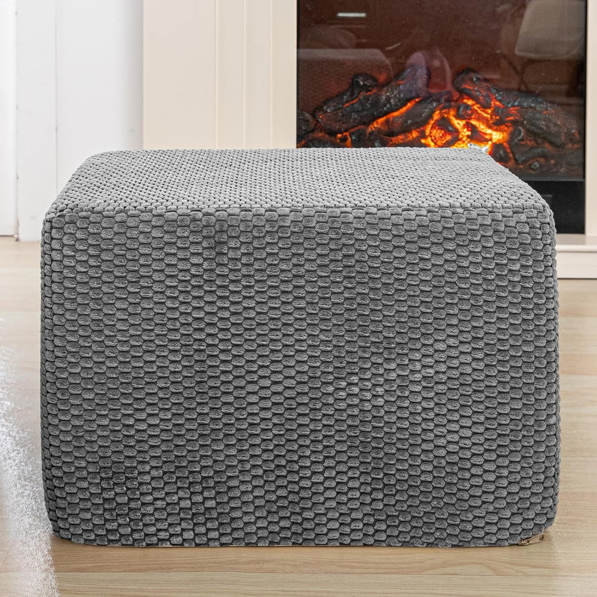 Functional Ottoman Pouf – Ergonomic Ottoman Foot Rest for Couch (Gray, 20x20x14 Inches, Square)