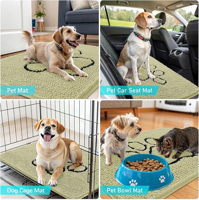 OLANLY Dog Door Mat for Muddy Paws 36x24, Paw Print Design, Absorbs Moisture