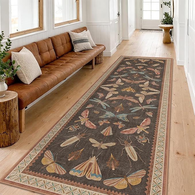 Hazo Haus Orange Brown Hallway Runner Rug 2'6"x12', Soft Low Pile Non Slip
