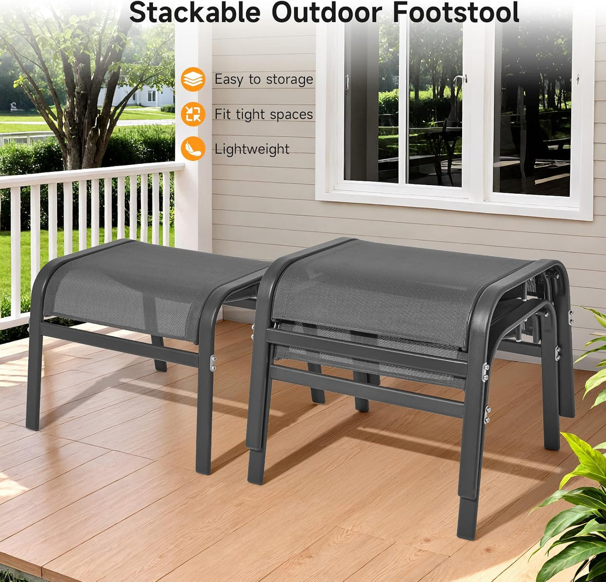ONBRILL Outdoor Ottoman Set of 2, Oversized Outdoor Foot Rest, Grey