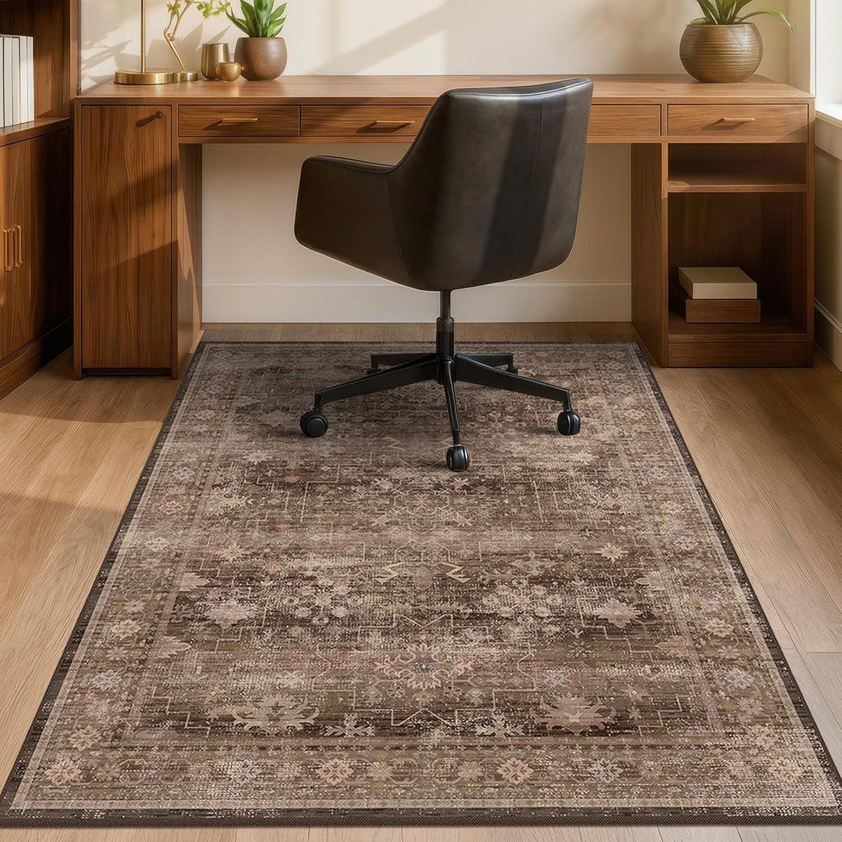 JTJ Desk Chair Mat for Hardwood & Tile Floors, 36" x 48" Vintage Office Rug