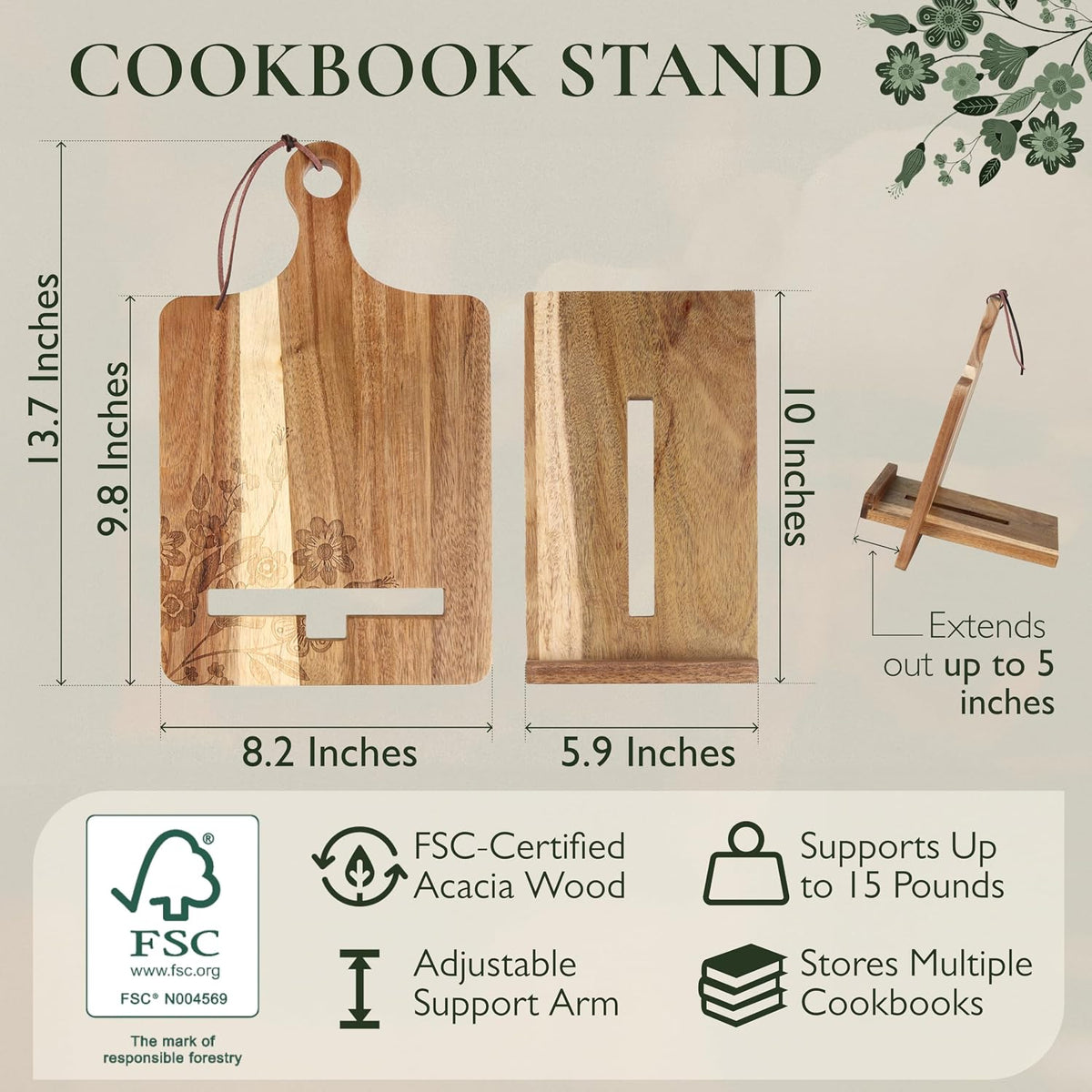 Wooden Cookbook Stand for Kitchen Counter | Multipurpose Display Stand