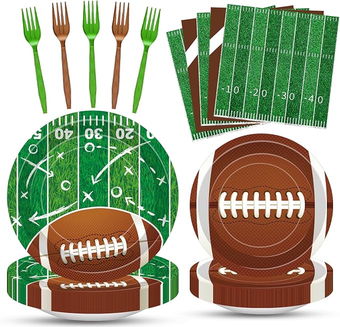 100 Pcs Football Party Supplies Set, Serves 25 – Disposable Football and Field