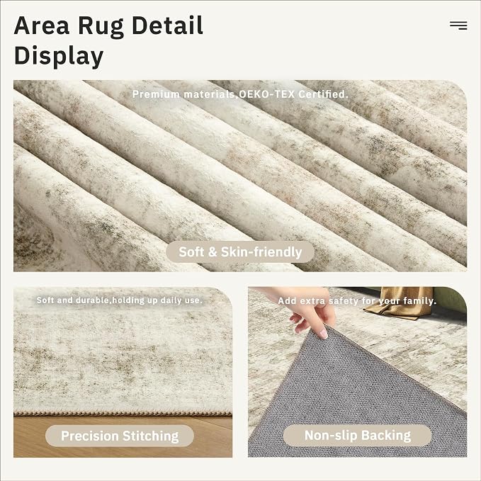 Soalmost 9x9 Beige Gray Round Rug 9ft Living Room Circle Rug Vintage Round Area