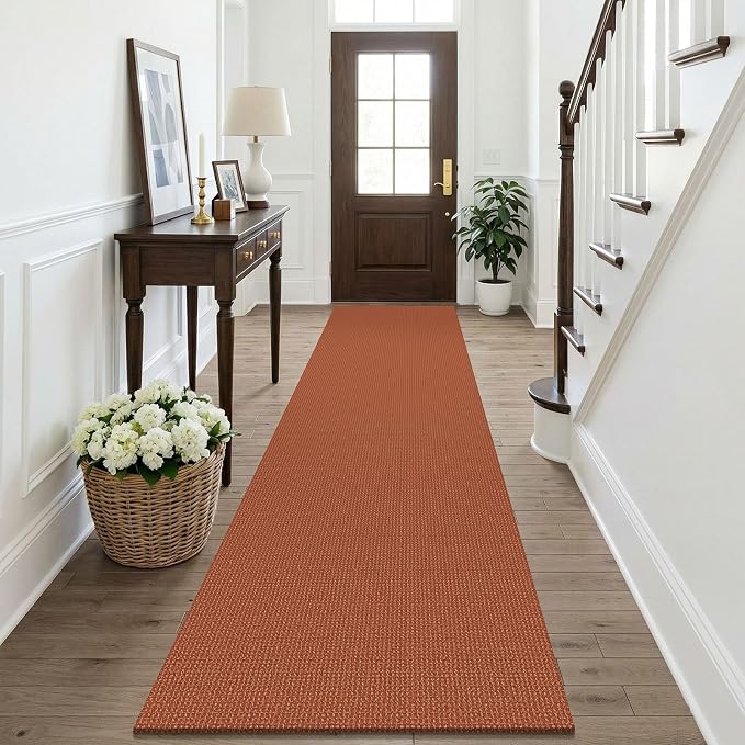 KOZYFLY Orange Runners Rugs for Hallway 2.5'x10', Washable Runner Rug, Woven