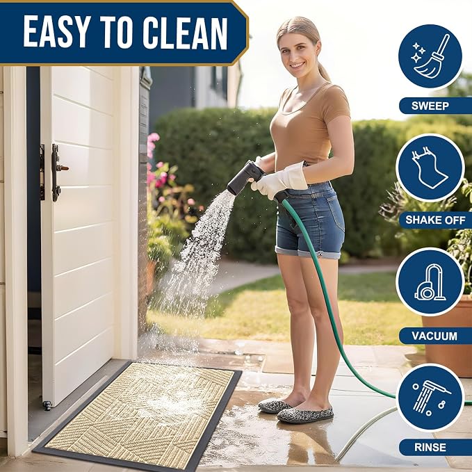 Smiry Front Door Mat Outside Entrance, Heavy Duty Sturdy Natural Rubber Doormat