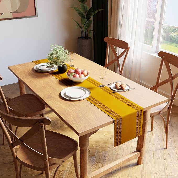 Encasa XO Table Runner, Yarn Dyed Ribbed Cotton 13"x54" | Ladder Yellow