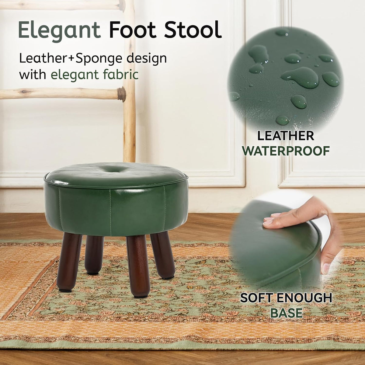 oakvivo 13in Small Foot Stool Ottoman, Faux Leather Foot Rest for Couch