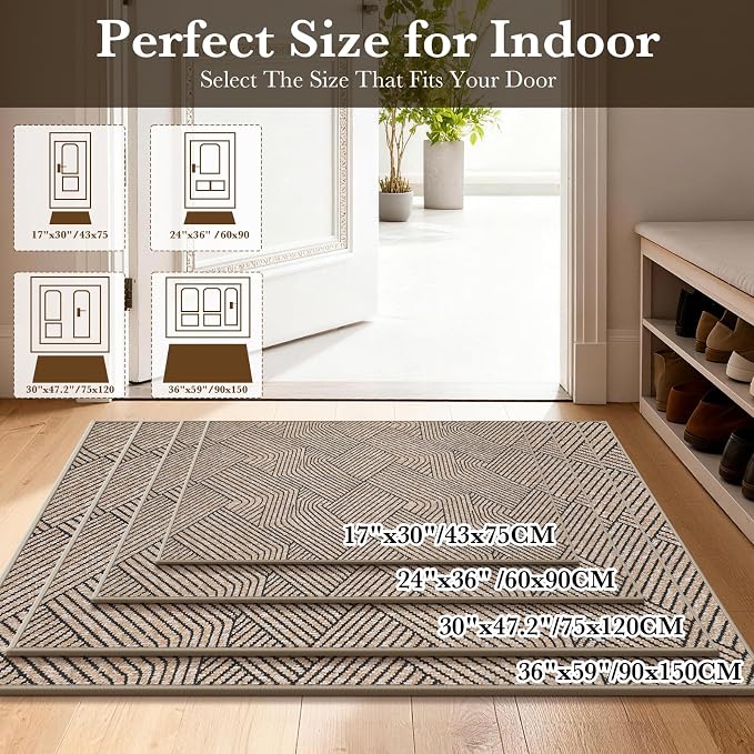Indoor Door Mat 36"x59" Large, Low-Profile Welcome Front Door Mat Indoor