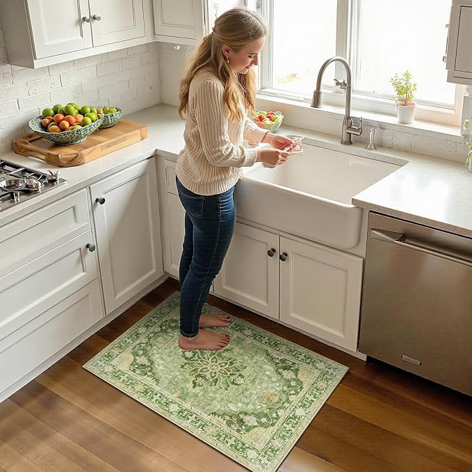 RELEANY Area Rugs Small 2'x3' Washable Non-Slip, Floral Vintage Distress