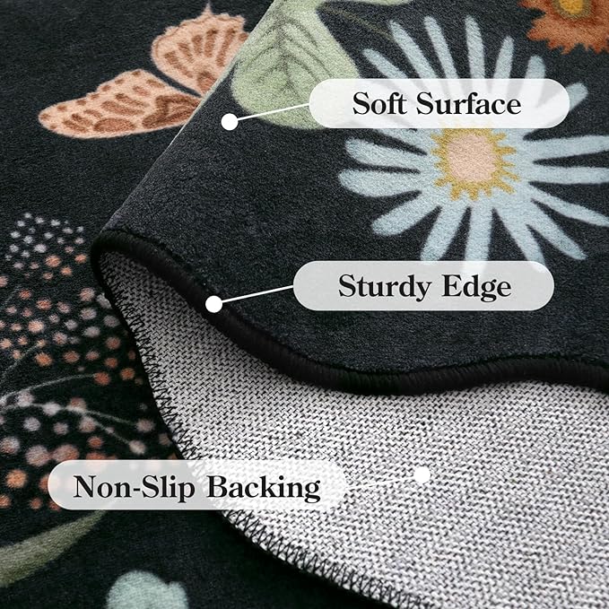 Lahome Floral Washable 6x9 Area Rugs, Soft Bedroom Rug