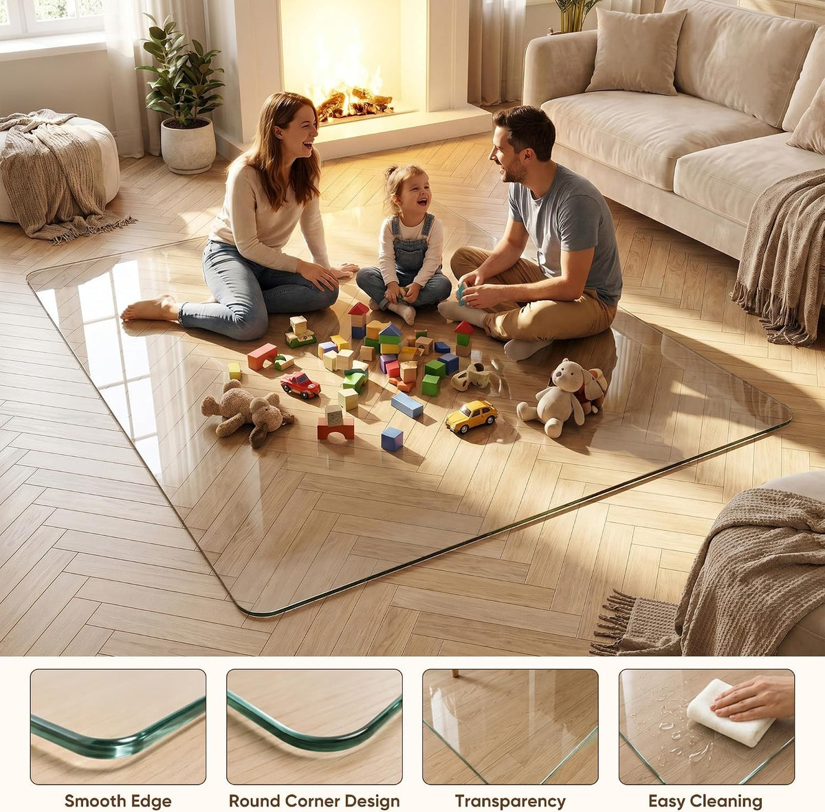 Antok Tempered Glass Chair Mat, 36"x55" Office Chair Mat for Carpet & Hardwood Floor, 0.2" Heavy Duty & Scratch Resistant Desk Chair Mat, Rounded Corners & Polished Edges for Home, Office