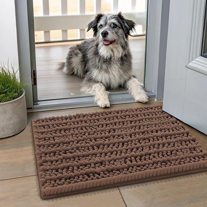 Smiry Dog Door Mat for Muddy Paws 24x16, Absorbent Dirt Trapper, Non-Slip