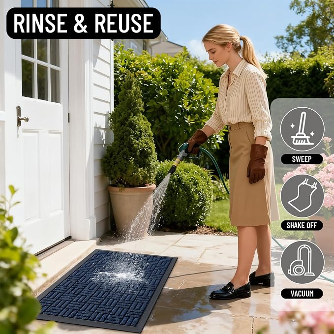 OLANLY Front Door Mat Outside Entrance 33x21, Heavy Duty Sturdy Natural Rubber