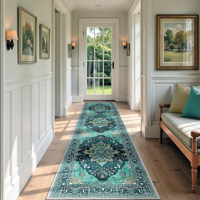 RELEANY Area Rugs Runner 3'x9' Washable Non-Slip, Floral Vintage Distress