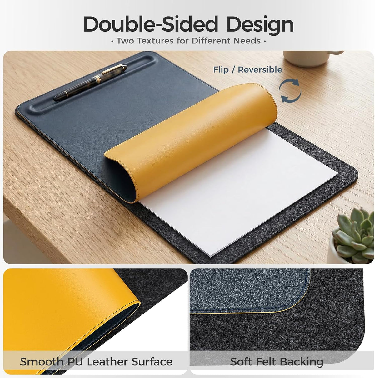 Desk Mat – Double-Sided Vegan Leather & Felt | Built-In Magnetic Cable Organizer & File Storage | Premium Workspace Pad for Office, Gaming & Creative Professionals-（Green）