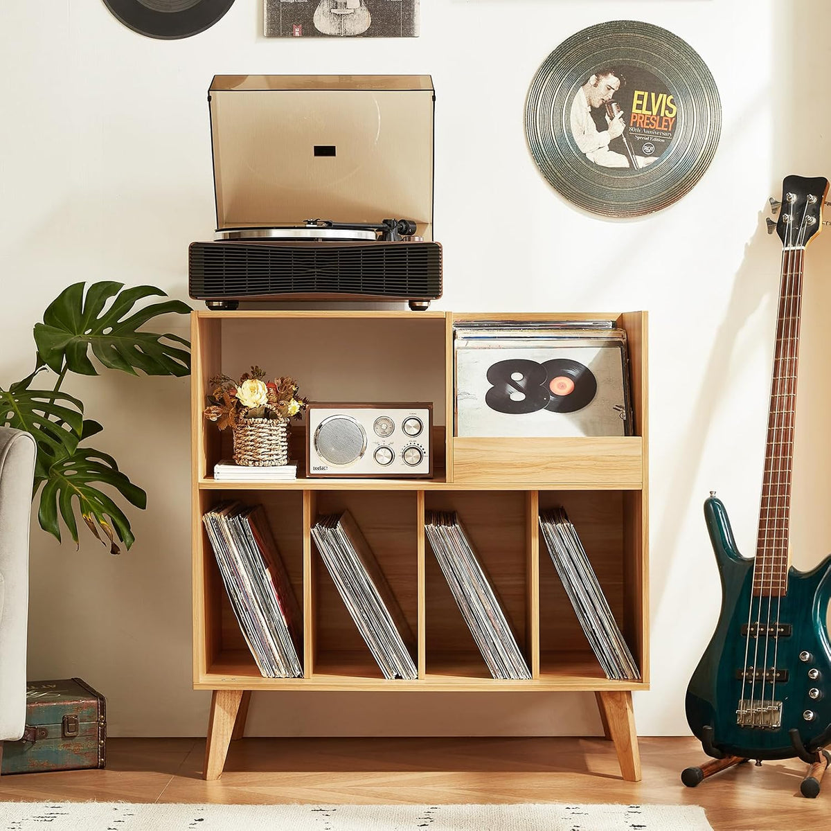 LELELINKY Large Record Player Stand Holds Up to 300 Albums