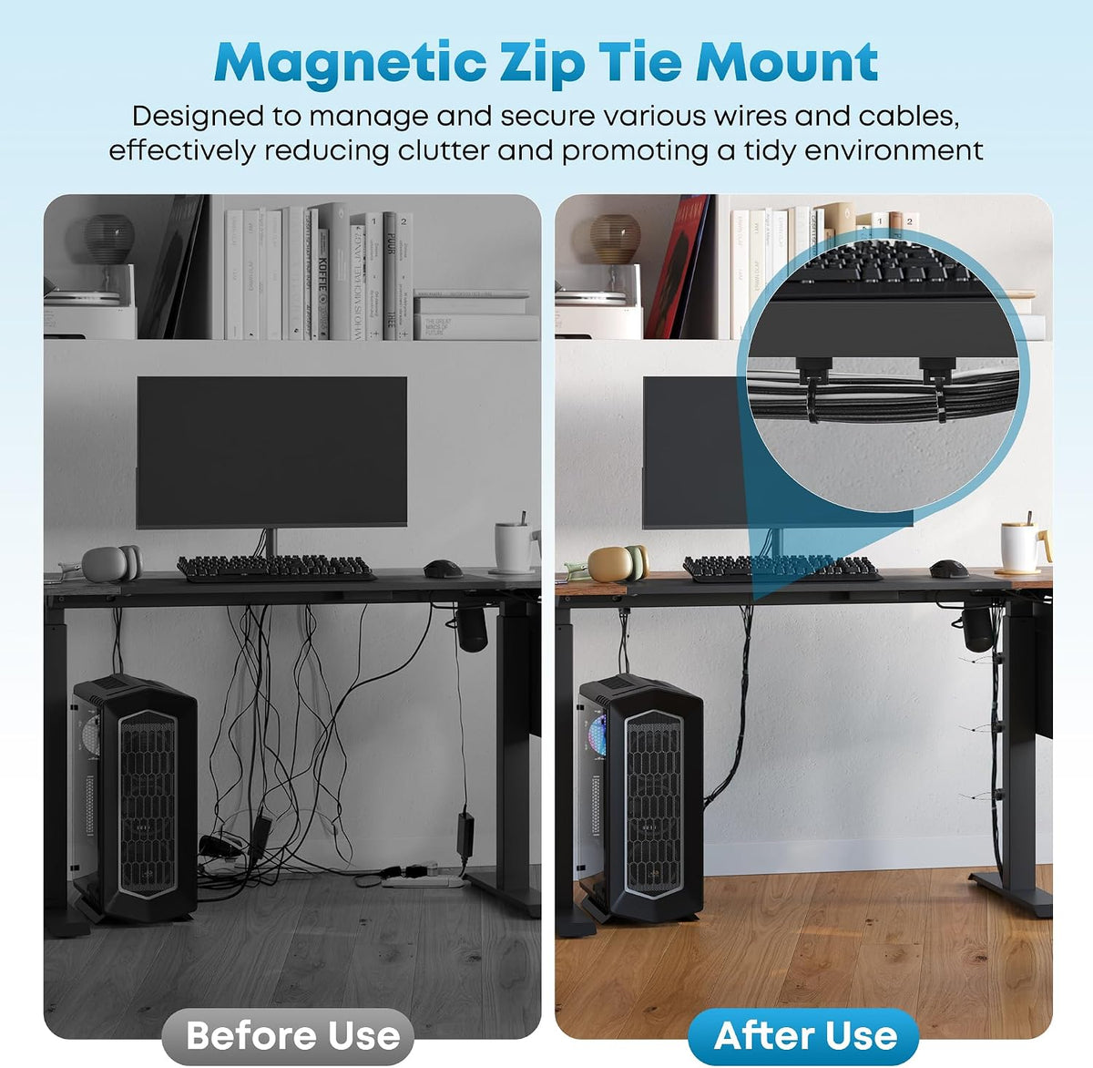 220 Pcs Magnetic Zip Tie Mount Kit(200 zip ties 20 Magnet base) Strong magnetic wire holder, Magnet Cable Tie Clips Holder Wire Management Clips for Home Office Marine Electrical Wiring Organization