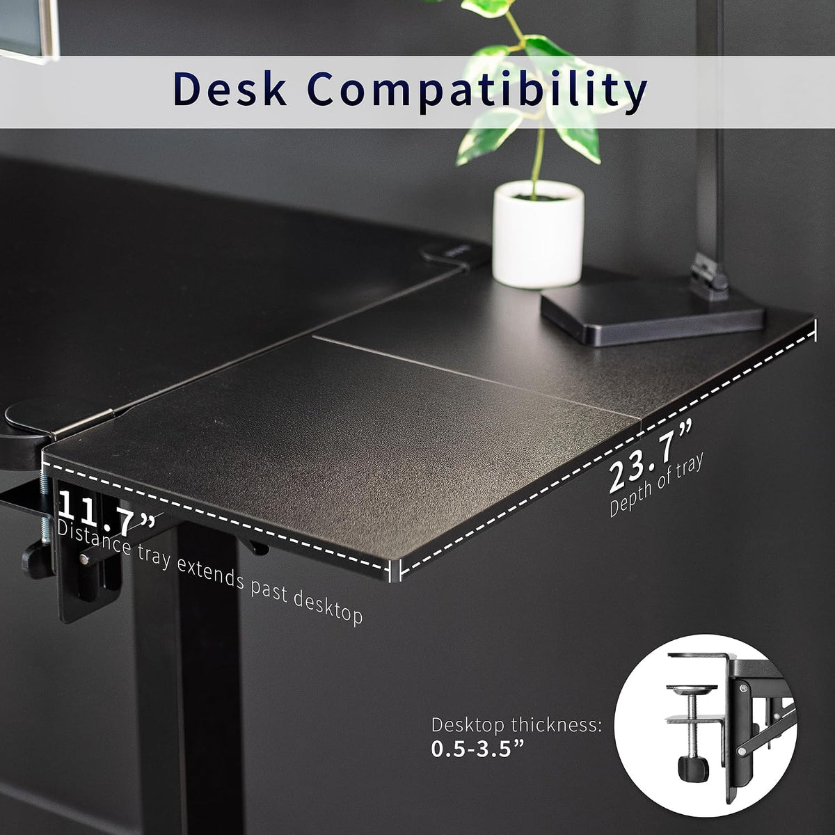 VIVO Black Clamp-on 24 x 12 inch Desk Extender, DESK-EXT24