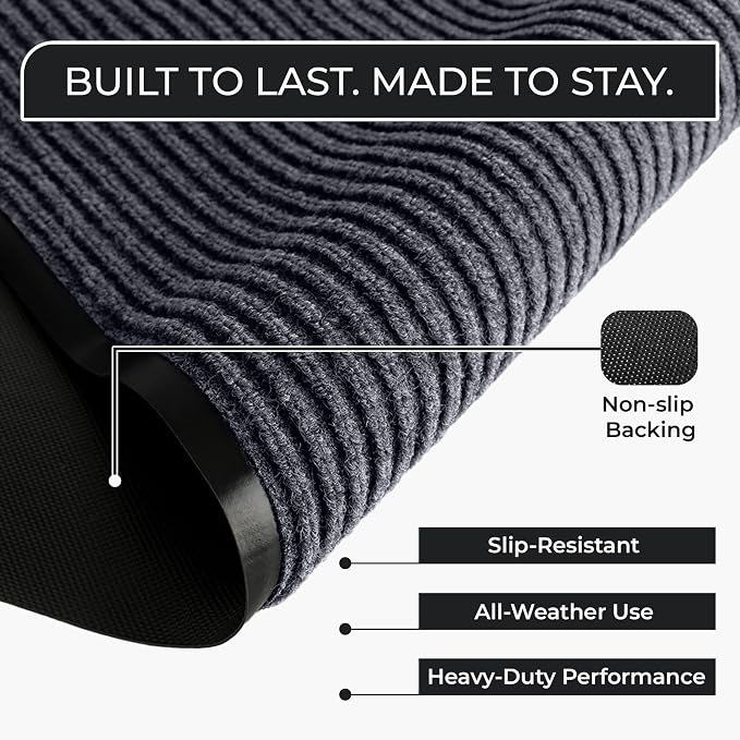 Commercial Door Mat 3'x10' Grey, Heavy Duty Industrial Floor Mat