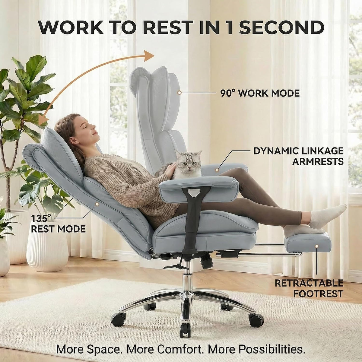 Big & Tall Office Chair, 400lbs Executive Chair with Footrest, Gray