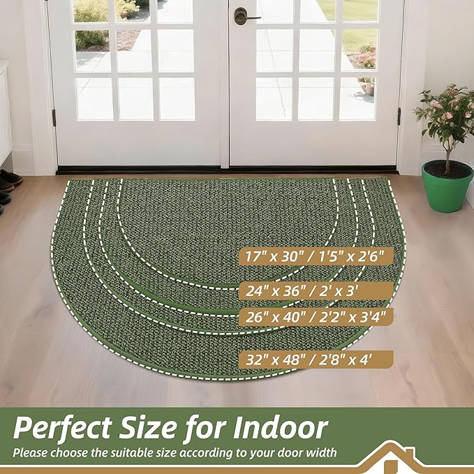 BEQHAUSE Dirt Trapper Door Mat 24" x 36" Half Circle Non-Slip Washable Doormats