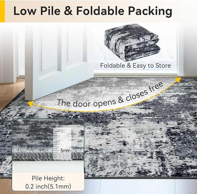 RELEANY Washable Area Rugs 2'x6' Non-Slip Modern Abstract Soft