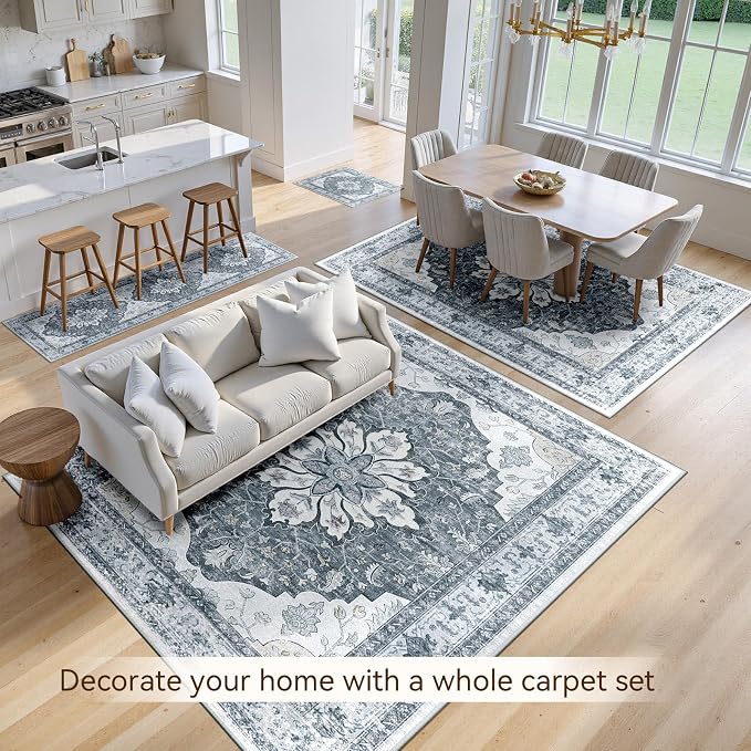 RELEANY Area Rugs 5'x7' Washable Non-Slip, Floral Vintage Distress Medallion