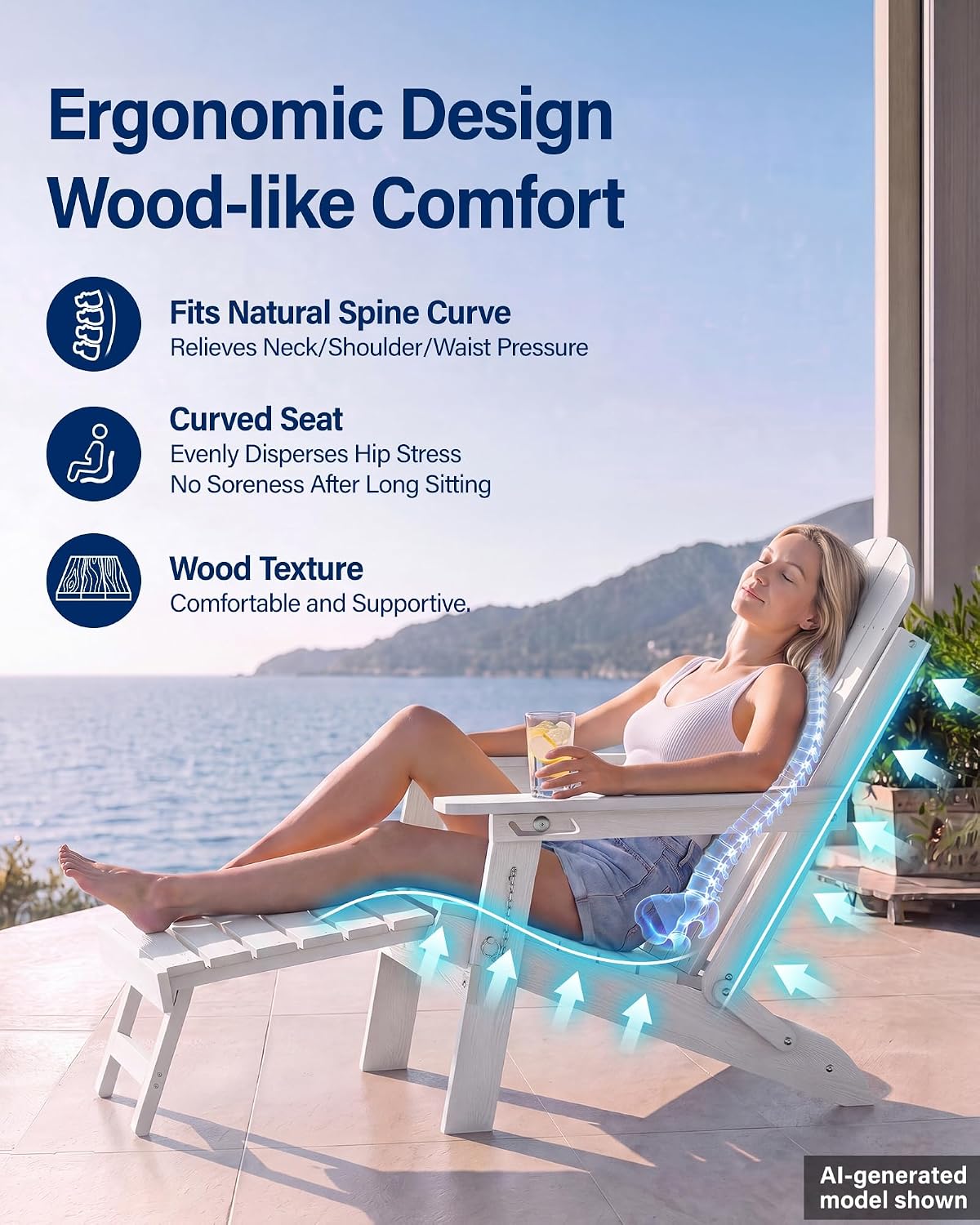 YEFU Adirondack Chairs with Footrest, HDPE Adirondack Chair, White