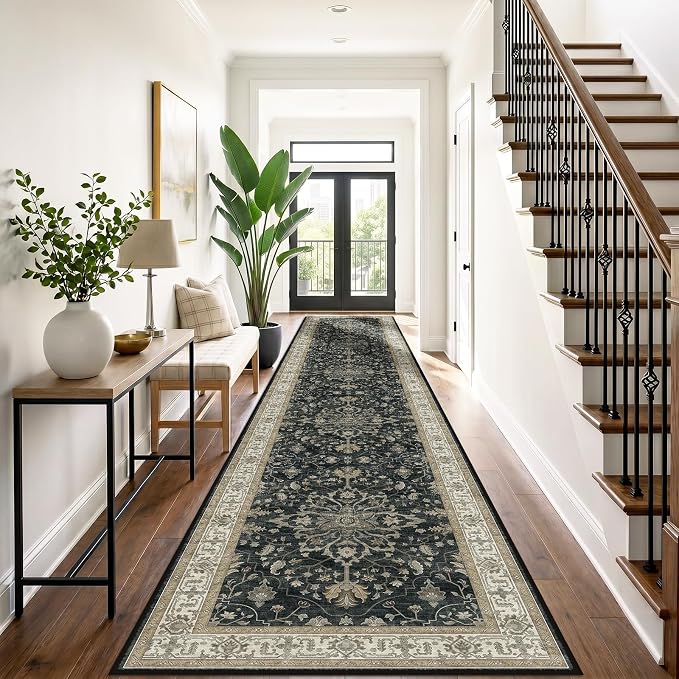 RELEANY Area Rugs Runner 3'x20' Washable Non-Slip, Floral Vintage Distress