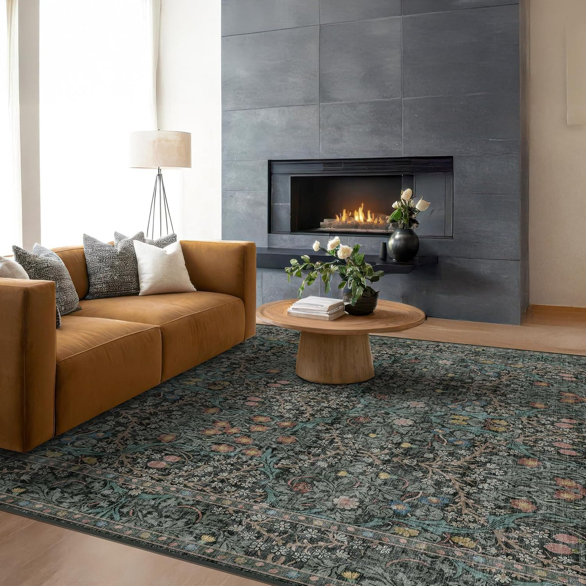 Dining Room Rugs for Under Table - 6x9 Washable Dark Green Oriental Area Rug for Living Room, Low Pile Non-Slip Floor Carpet for Bedroom - Vintage Design & Stain Resistance (6x9 Dark Green)