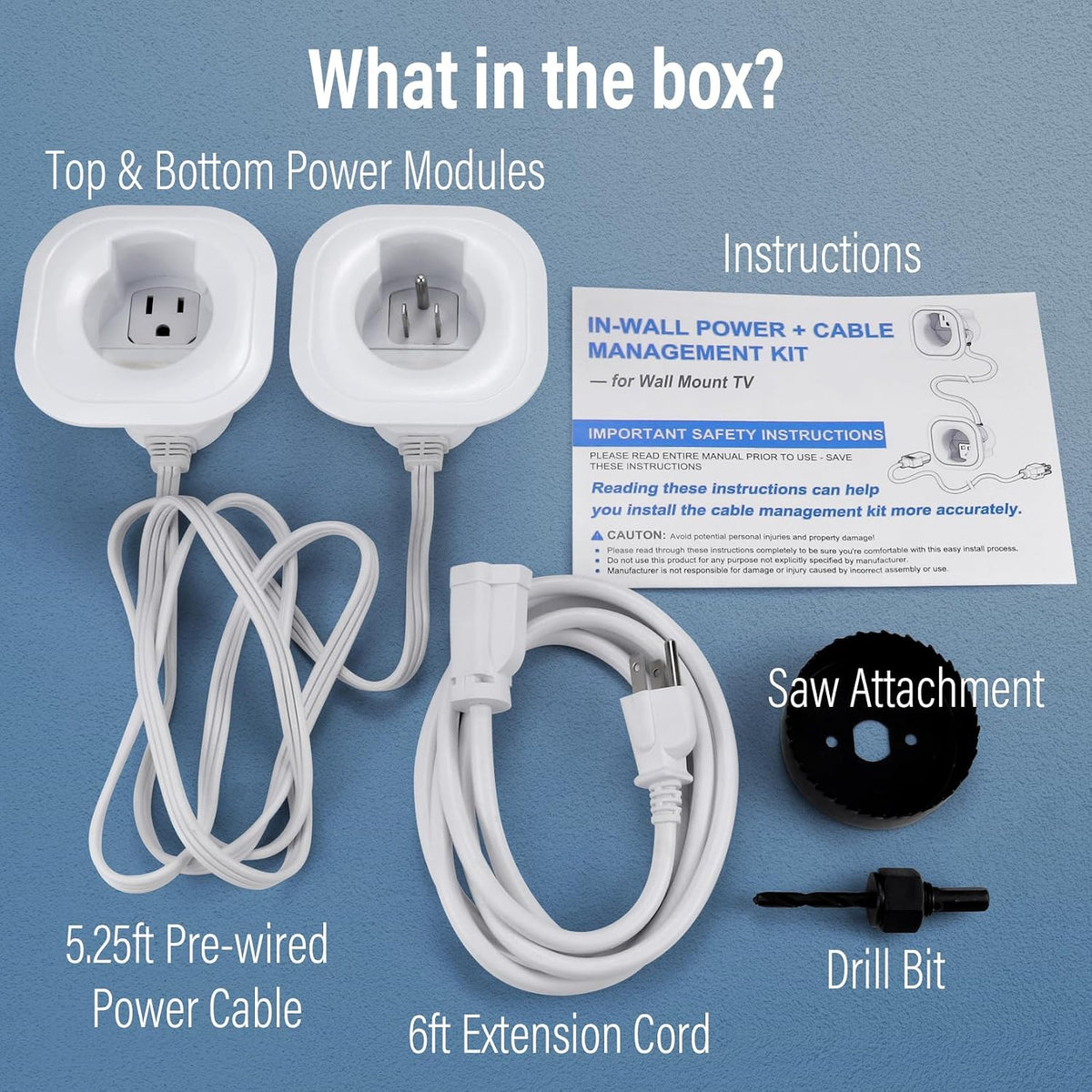 in-Wall Cable Management Kit, TV Cord Hider for Wall Mounted TV, Hide TV Cords for Wall Mount TV, TV Outlet Wall Kit Includes Power & Low Voltage Cable Management with Hole Saw Drill Attachment