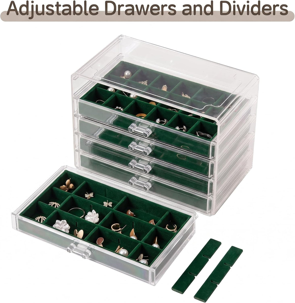 Frebeauty Acrylic Jewelry Box for Earrings,Jewelry Organizer with 5 Drawers