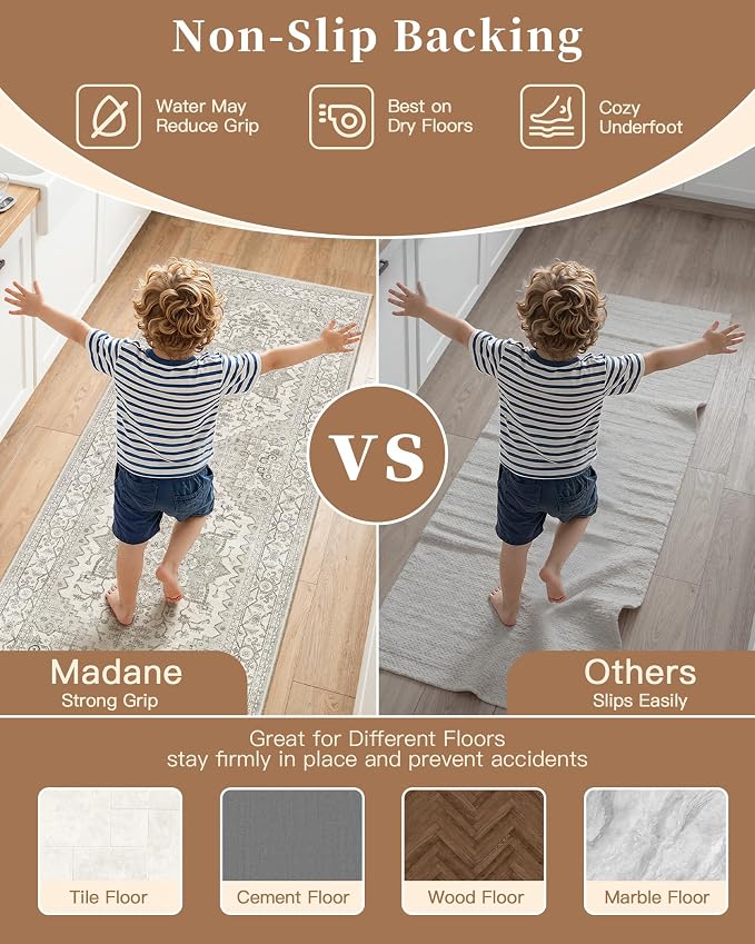 Madane 2-Piece Kitchen Runner Rug Set, Small Area Rug Non-Slip Vintage Door Mat