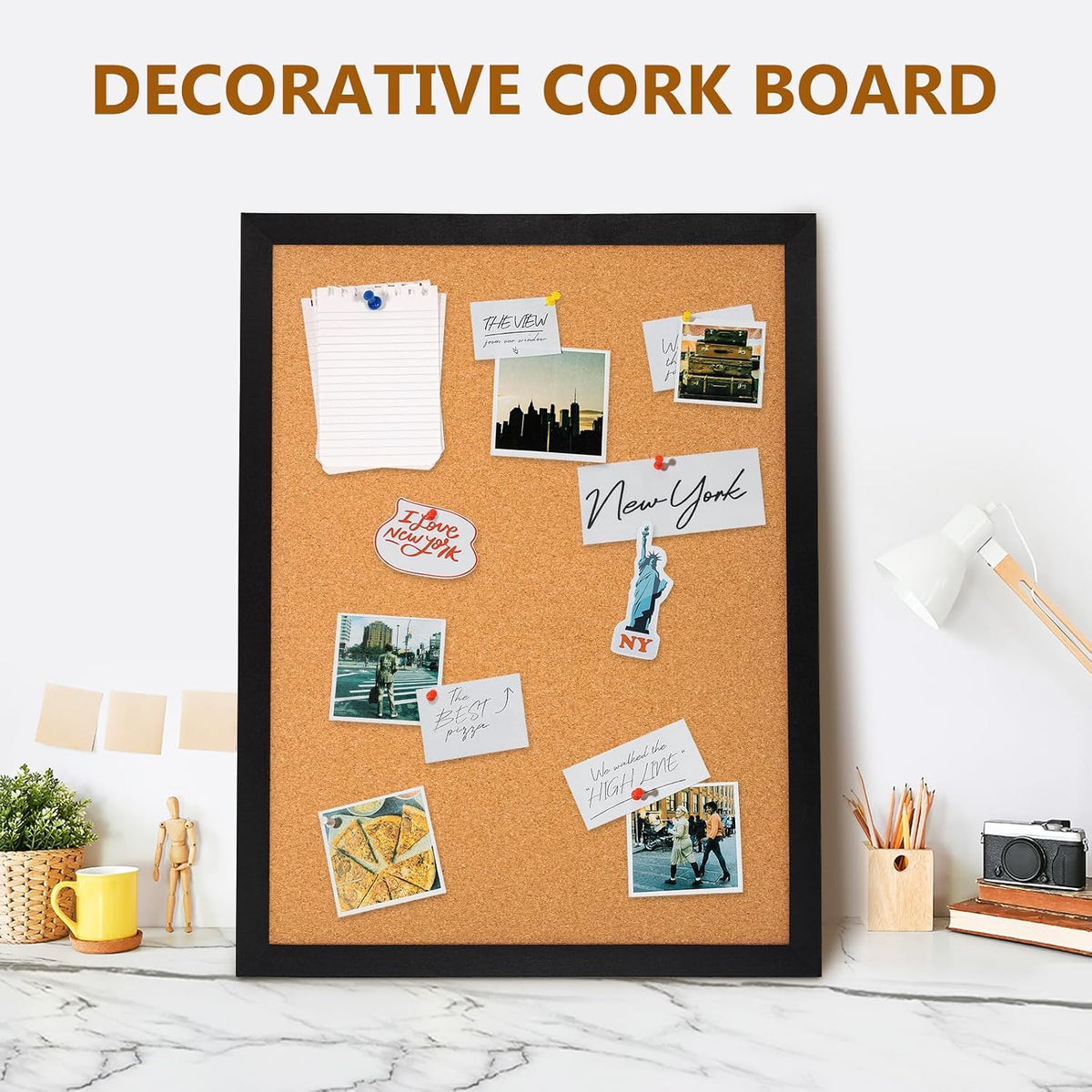 DOLLAR BOSS Cork Board for Wall 36"x24", Black Wood Framed Bulletin Board